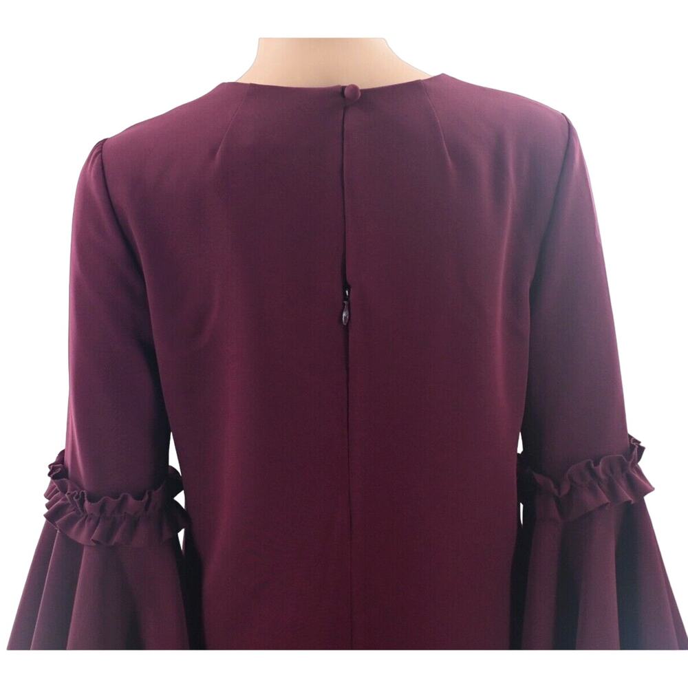 MILLY Cady Burgundy Red Bell Sleeves Mini Dress 4 Holiday USA Classic Maximalist - Picture 8 of 12